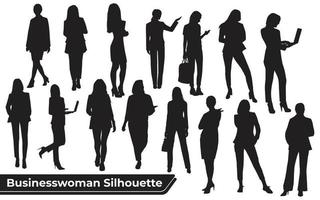 colección de siluetas de mujer de negocios en diferentes poses vector