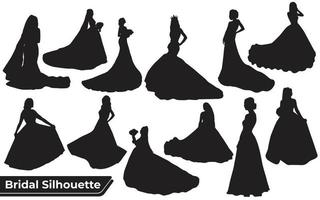 Collection of Bridal silhouettes in different poses set vector