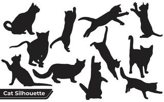 Colección de silueta de gatos en diferentes posiciones. vector