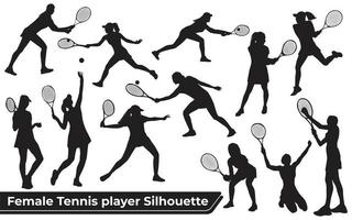 Collection of Female Tennis player silhouettes in different poses vector