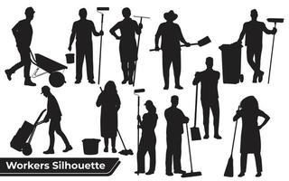 Collection of Workers or Labor Silhouette in different positions vector