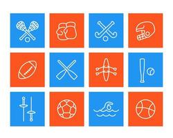 iconos de deportes y juegos, estilo lineal vector