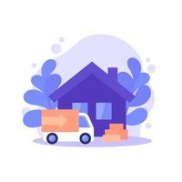 removal, moving, house and van vector illustration