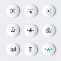 Drones, Tricopter, Multicopter, Quadrocopter round modern icons vector