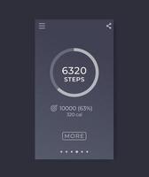 Fitness app, activity tracker for smartphone, pedometer, step counter vector mobile interface