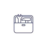 Toolbox line icon with hammer and wrench vector