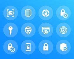 Security icons set, secure transaction, online safety, protection, firewall, key, lock, shield vector