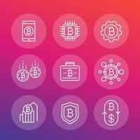 bitcoin investments, payments icons, linear style vector