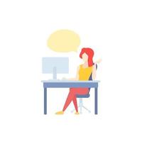girl working with computer at desk vector