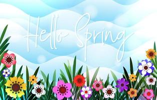 Hello Spring Floral Background with Scattered Flowers vector