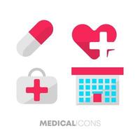 conjunto de colección de iconos planos de salud médica vector