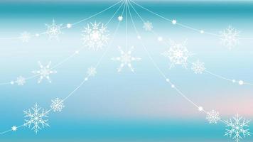 Abstract winter blue and turquoise horizontal background for design. Snowflake threads and snow curtains on smooth satin vector gradient. With pink highlights