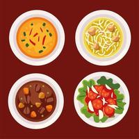 set of various dishes vector