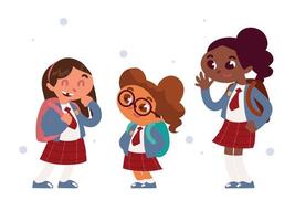 set cute girls students vector