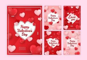 Collection of Happy Valentine Day Card with Realistic Hearth vector