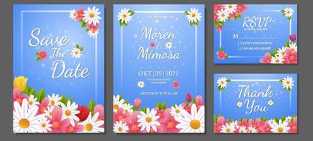 Spring Flower Wedding Invitation Set Collection vector