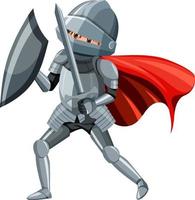 Medieval knight holding shield and sword cartoon character isolated vector