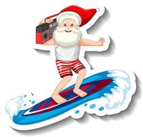 Summer Christmas with Santa surfing on water wave vector