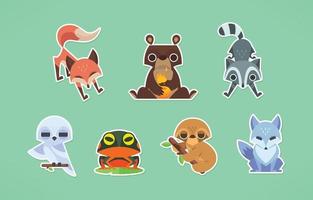 Wild Animals Sticker Set vector