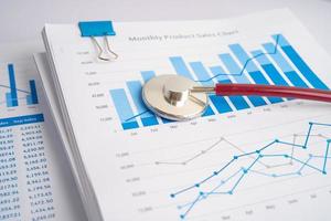 Stethoscope on spreadsheet paper, Finance, Account, Statistics, Investment, Analytic research data economy spreadsheet and Business company concept. photo