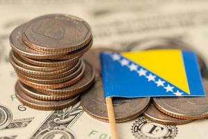 Bosnia and Herzegovina Flag on coins background, Business and finance concept. photo