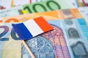 Italy Flag on EU banknote background, Business and finance concept. photo