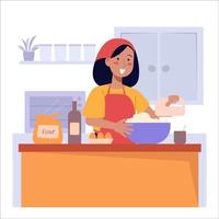 Beautiful Woman Holding Mixer in The Kitchen vector