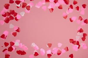 Valentine day composition. Confetti hearts red and pink on pastel background photo