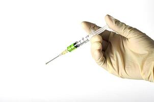 Hand holding a syringe for anti-virus vaccine for medicine concept photo