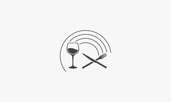 Ilustración de vector de cuchillo y tenedor de copa de vino sobre fondo blanco. icono creativo.