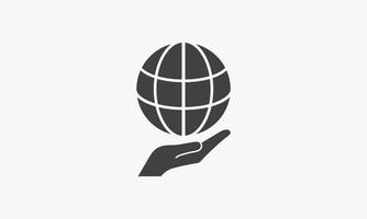 hand holding globe icon. isolated on white background. vector