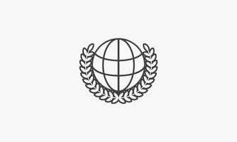 line icon globe laurel wreath isolated on white background. vector