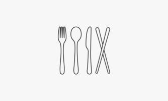 line icon chopsticks spoon fork knife on white background. vector