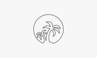 Icono de línea de círculo palmera o cocotero aislado sobre fondo blanco. vector