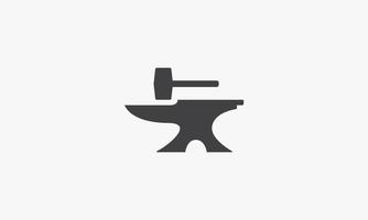 anvil with hammer icon. isolated on white background. vector