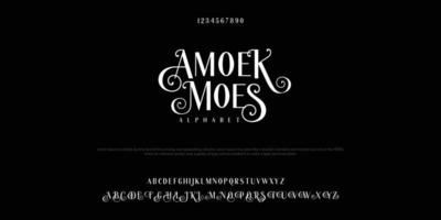 Amoek Moes Abstract vintage Serif alphabet fonts. Typography technology vector illustration