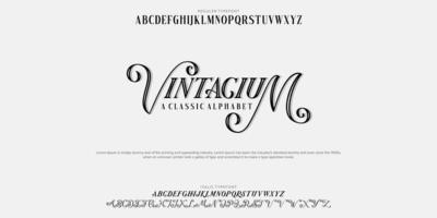 Serif de secuencia de comandos de paquete de fuentes personalizadas de vintacium. aplhabet vector ilustraciones