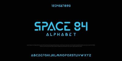 space 84 diseño de fuente de pantalla minimalista futurista, alfabeto, tipo de letra, letras y números, tipografía. vector