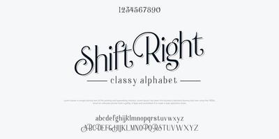 Shift Right Custom font bundle script serif. Alphabet vector illustration