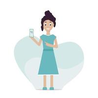 Girl with qr code on smartphone screen in hand vector