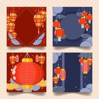 Set of Chinese Lantern Card Social Media Template
