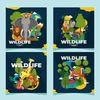 Set of Wildlife Social Media Template vector
