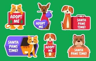 Set of Santa Paws Stickers vector