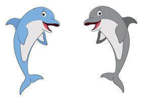 Illustration of two different color dolphins. Blue and Gray Dolphins