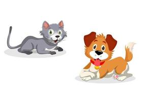 Little cat and dog isolated on white background. Cute puppy and kitten