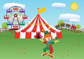Cartoon Carnival. Cartoon Train, Cartoon Carnival Tent, Circus Wheel, Cartoon Clown vector