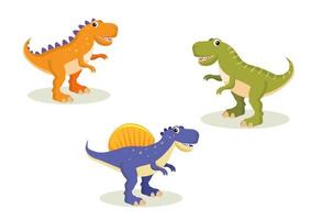 personaje de dibujos animados de dinosaurios aislado sobre fondo blanco.Diferentes dinosaurios, t-rex, estegosaurio, ilustración vectorial vector