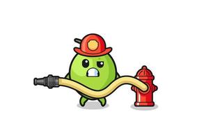 coconut cartoon as firefighter mascot with water hose vector