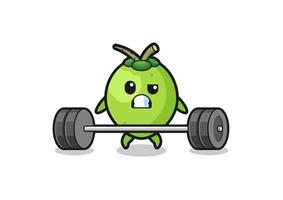 cartoon of coconut lifting a barbell vector