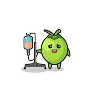 cute coconut character standing with infusion pole vector